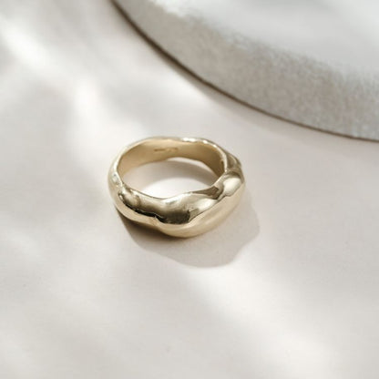 A Molten 9ct Gold Chunky Ring from Lulu and Boo Jewellery.
