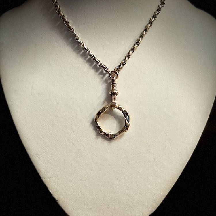 Antique 9ct gold chain with albert clasp and molten heart or molten halo pendant.