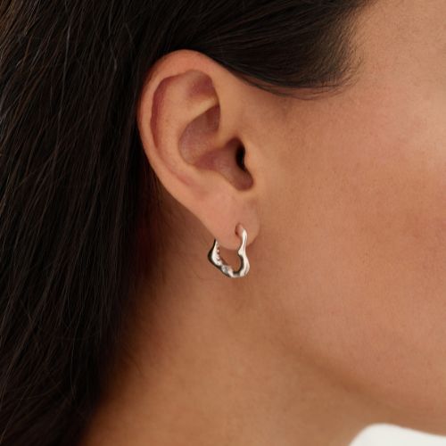 Silver Molten Heart Hoop Earrings