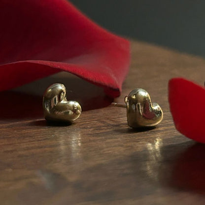 9ct gold puffy heart chunky stud earrings.