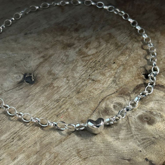 A Puffy Heart Silver Choker from Lulu and Boo Jewellery.