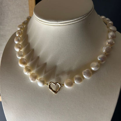 Cultured pearl and 9ct gold Molten Heart Choker