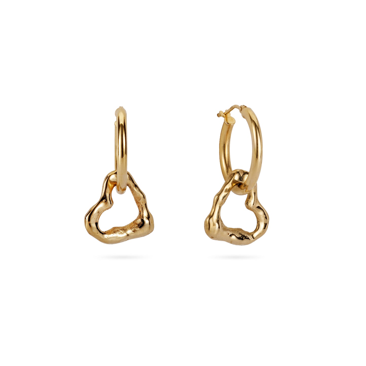 9ct Gold Molten Heart Drop Earrings