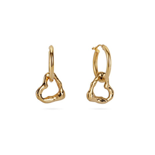 9ct Gold Molten Heart Drop Earrings