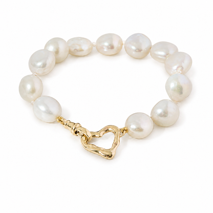 Molten Heart 9ct Gold and Pearl Bracelet