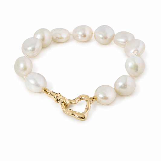 Molten Heart 9ct Gold and Pearl Bracelet