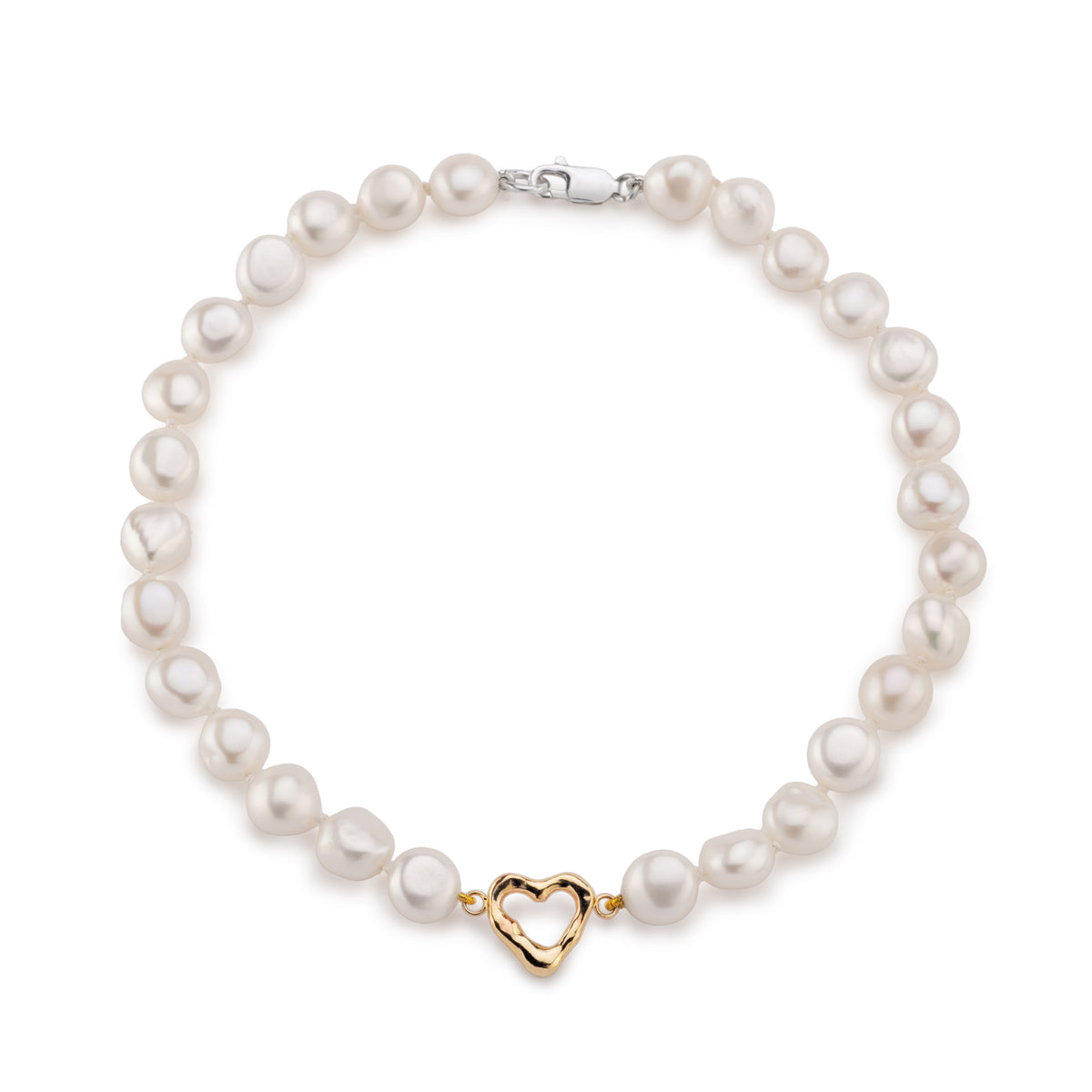 Cultured Pearl and 9ct Gold Molten Heart Choker