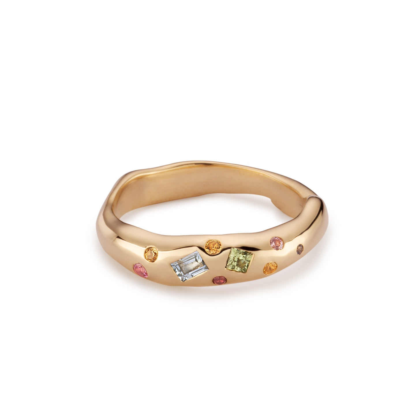 Tutti Frutti Harlequin 9ct Gold Ring with Sapphires and Coloured Gemstones