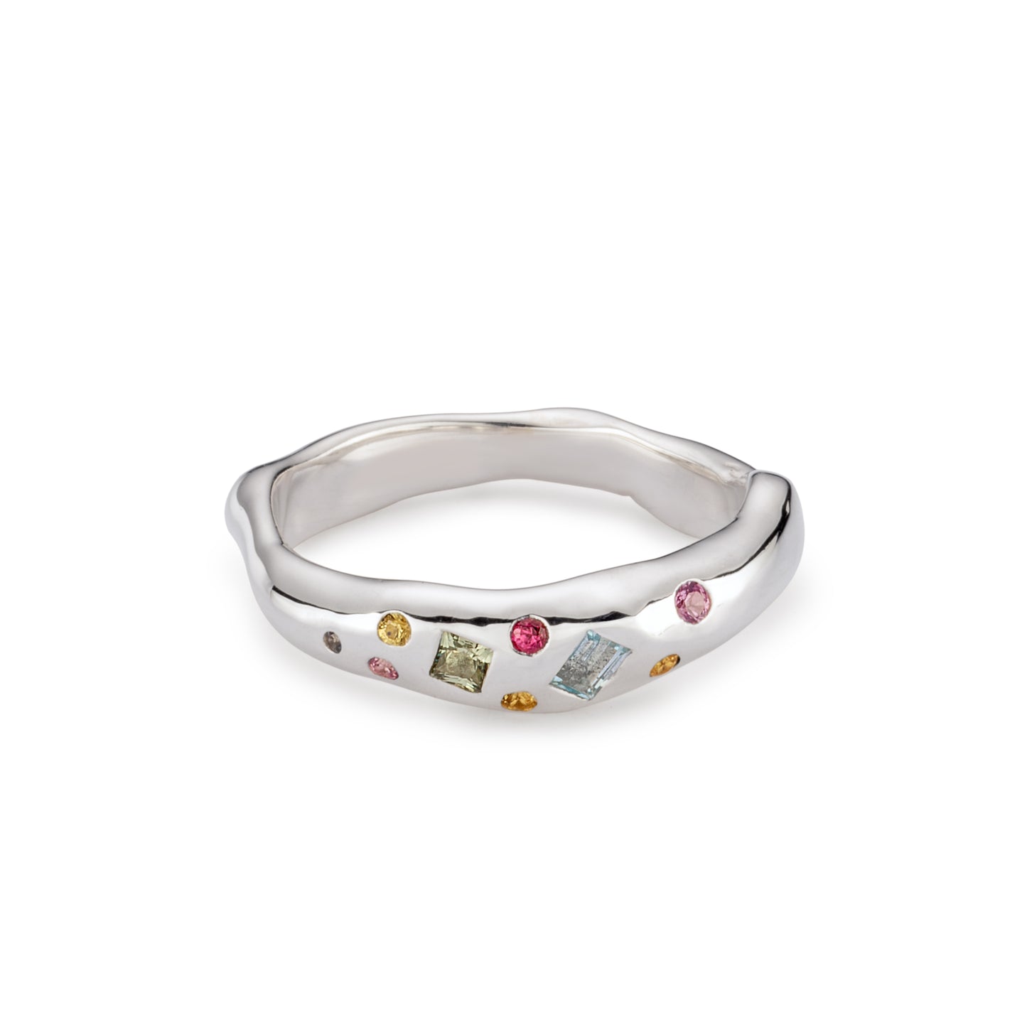 Tutti Frutti Harlequin Sterling Silver Ring with Sapphires and Coloured Gemstones