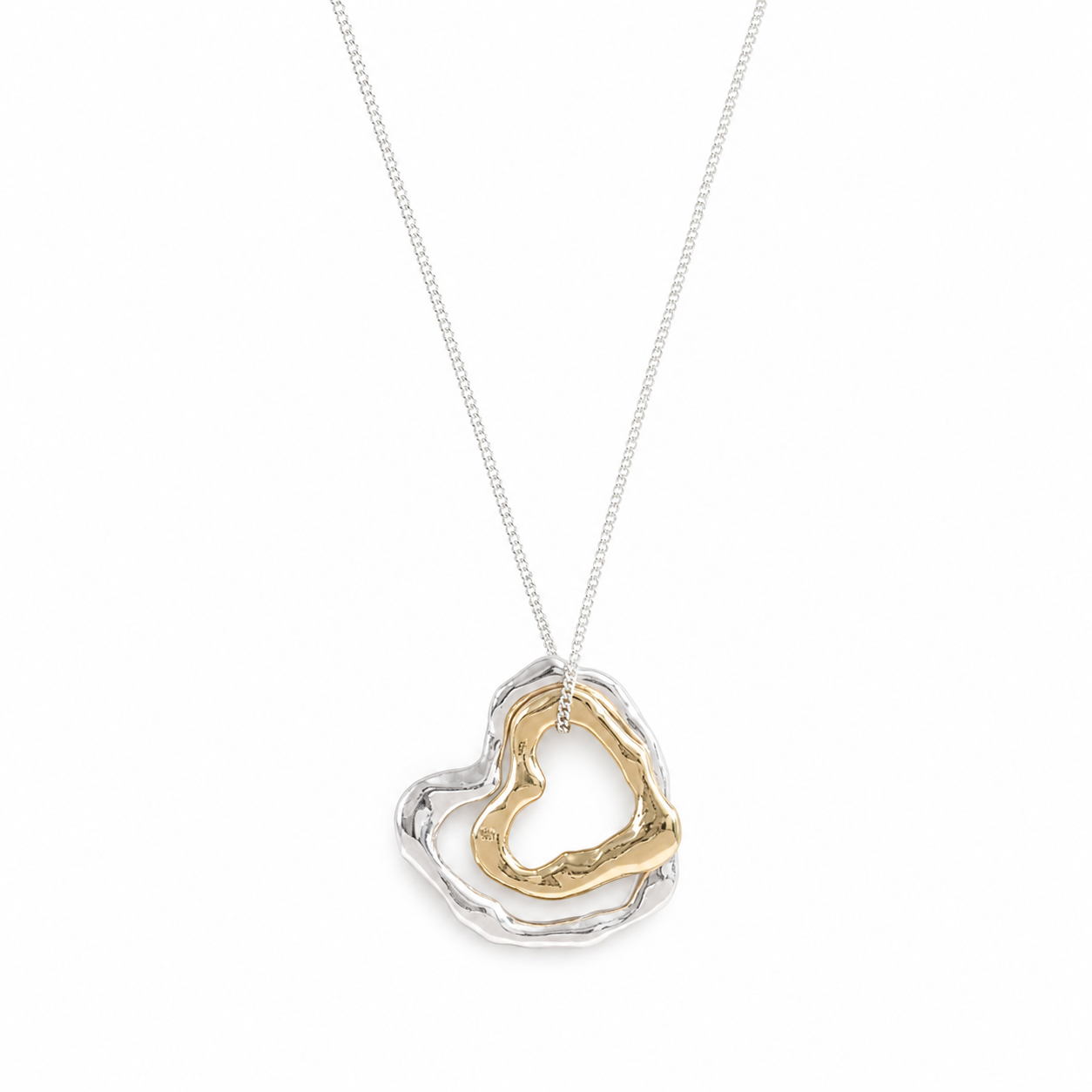Necklace with Large Silver and Small 9ct Gold Molten Heart