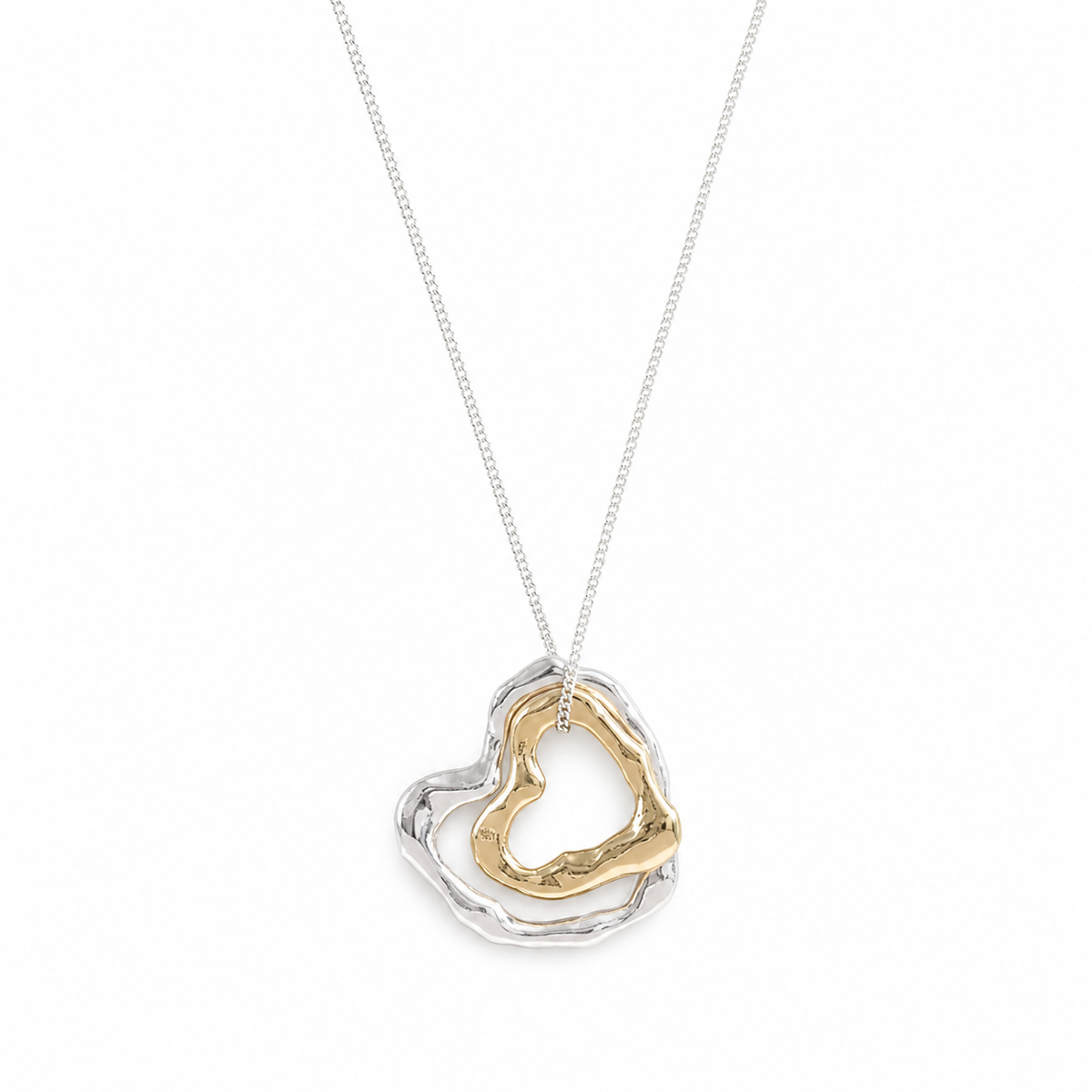 Necklace with Large Silver and Small 9ct Gold Molten Heart