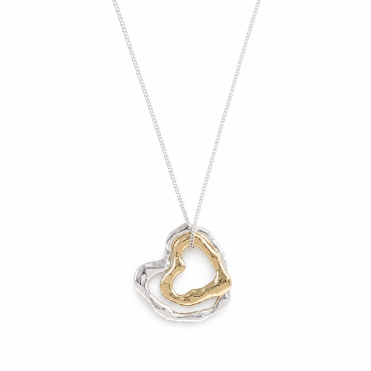 Necklace with Large Silver and Small 9ct Gold Molten Heart