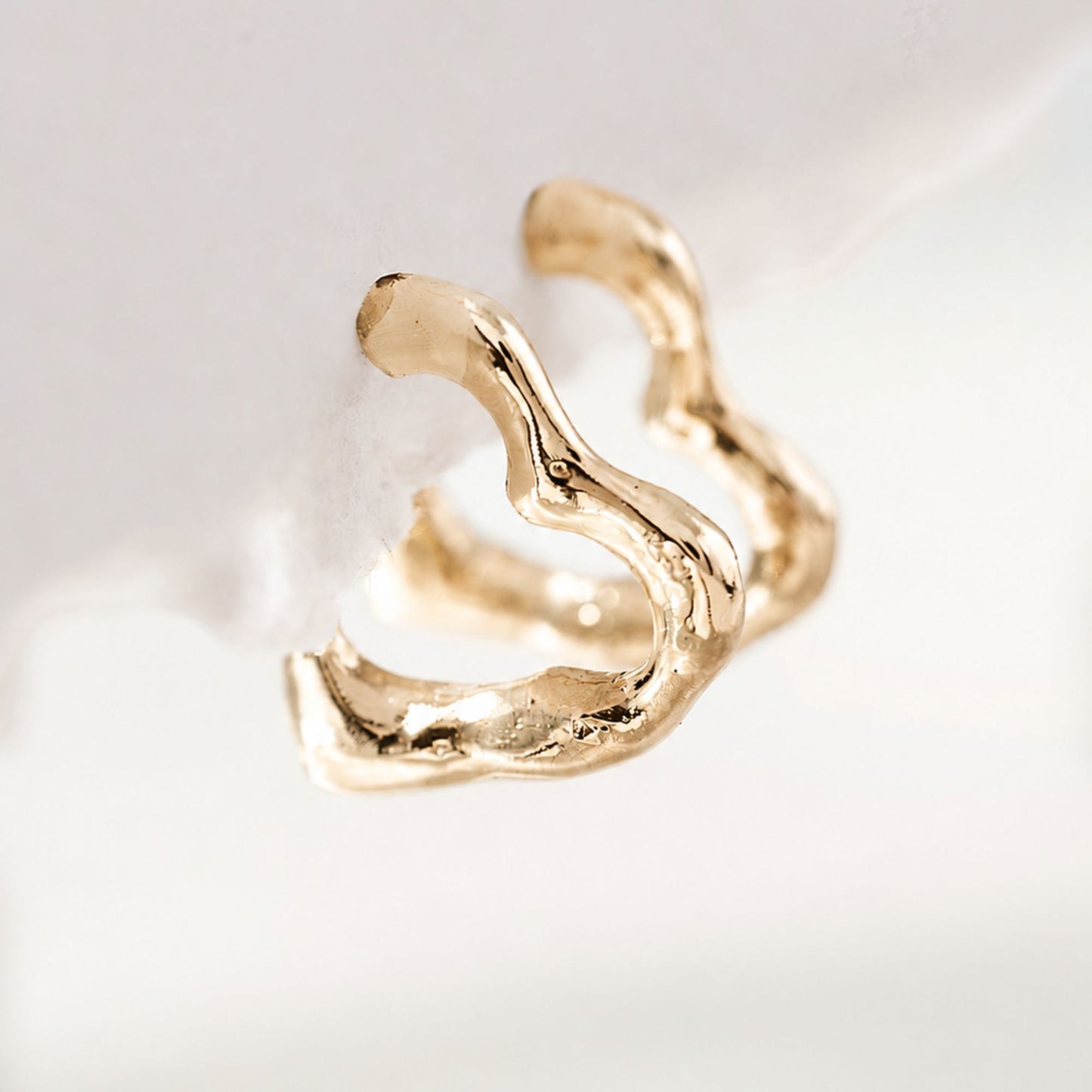9ct Gold Molten Heart Hoop Earrings