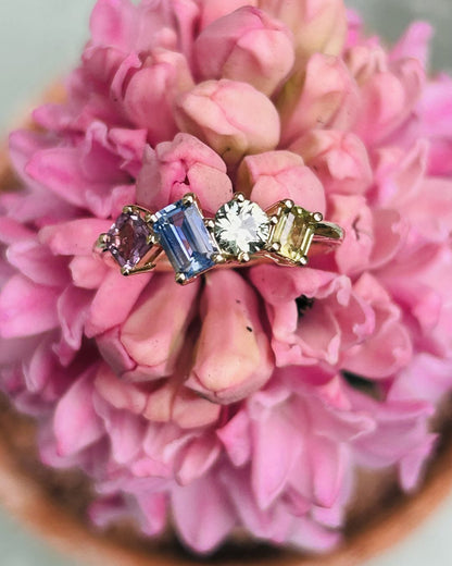 Harlequin coloured Sapphire cluster ring