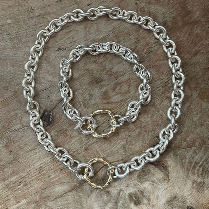 Molten halo chunky bracelet in sterling silver and 9ct gold