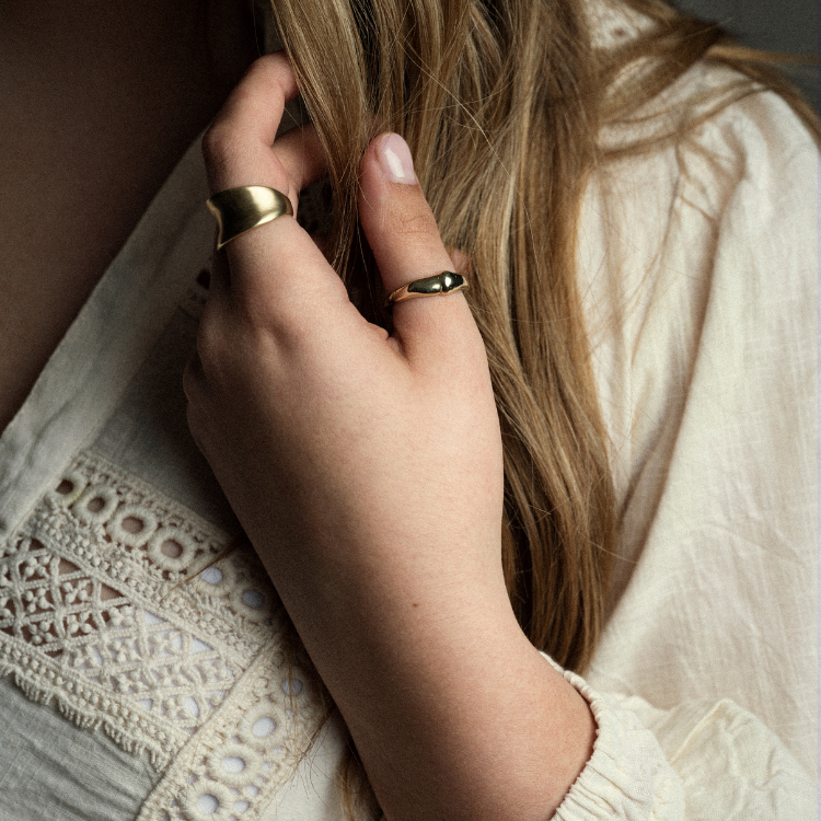 A 9ct Gold High Shine Saddle Ring from Lulu and Boo Jewellery.