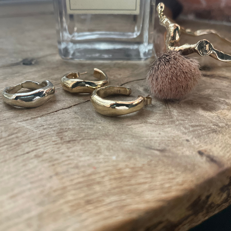 9ct gold molten huggie earrings
