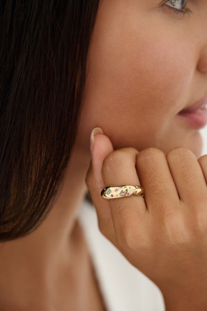 Tutti Frutti Harlequin 9ct Gold Ring with Sapphires and Coloured Gemstones