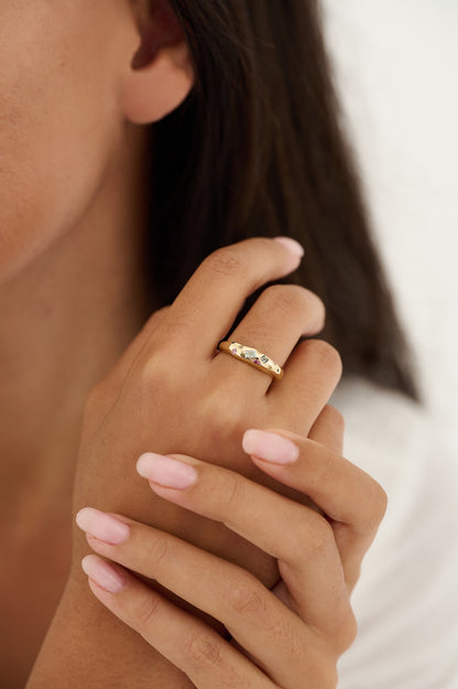 Tutti Frutti Harlequin 9ct Gold Ring with Sapphires and Coloured Gemstones