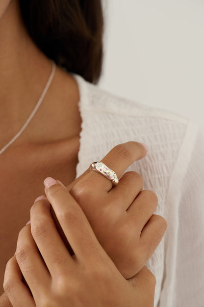 Tutti Frutti Harlequin Sterling Silver Ring with Sapphires and Coloured Gemstones