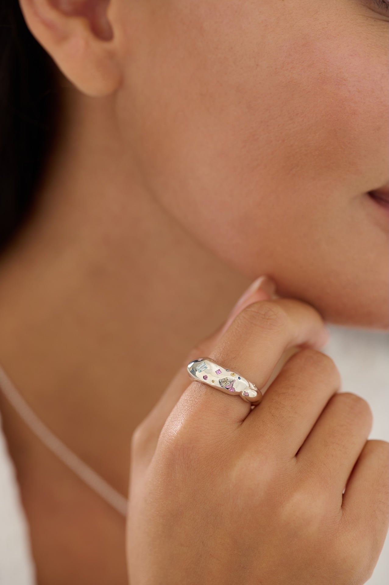 Tutti Frutti Harlequin Sterling Silver Ring with Sapphires and Coloured Gemstones