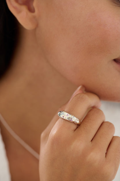 Tutti Frutti Harlequin Sterling Silver Ring with Sapphires and Coloured Gemstones
