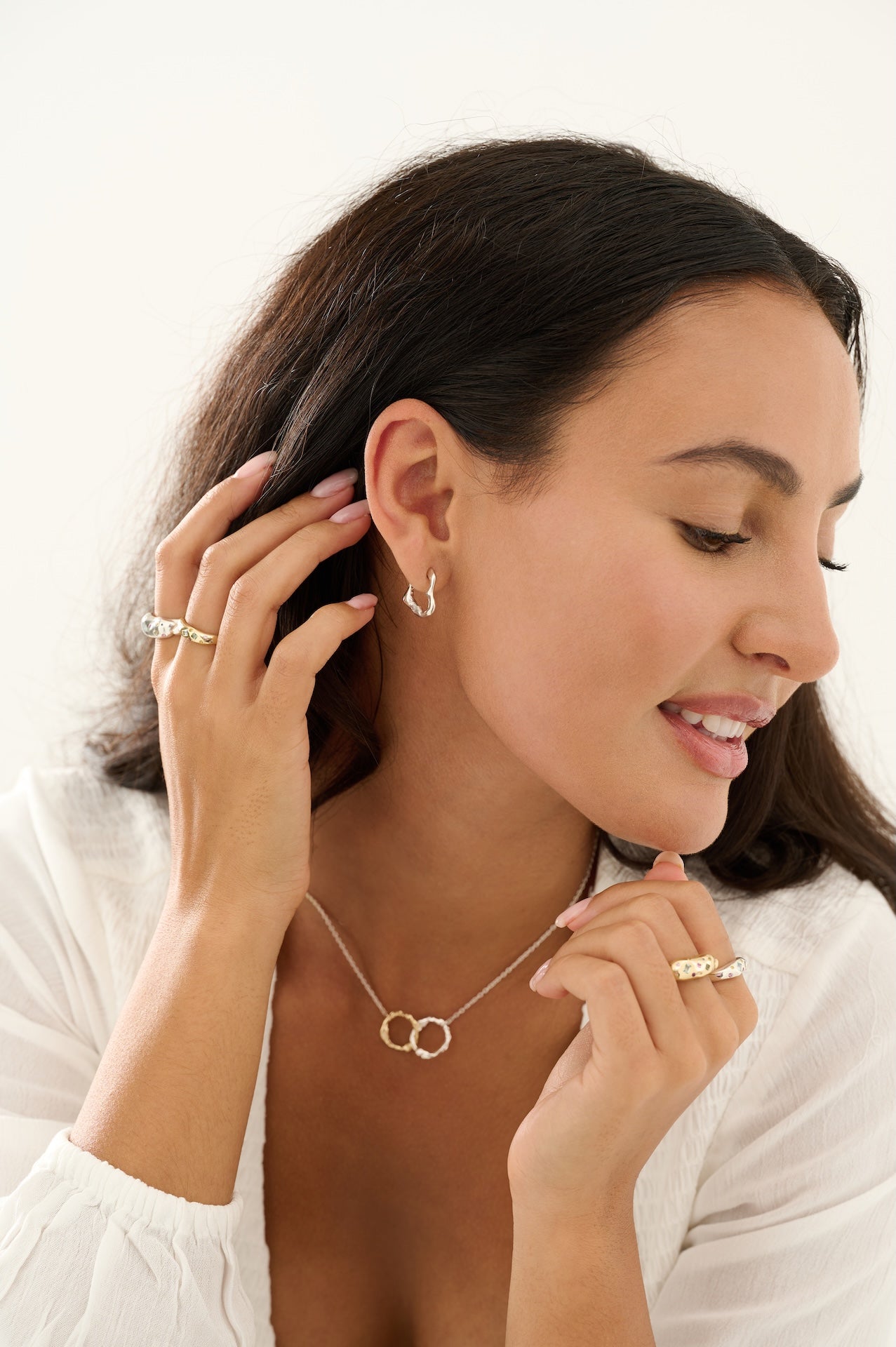 Infinity Halo Interlocking Necklace 9ct Gold + Sterling Silver