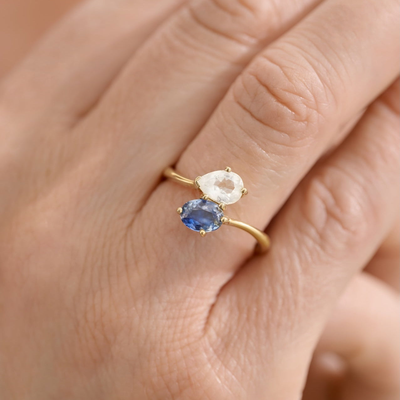 Blue and White Sapphire Moi et Toi 18ct Gold Ring