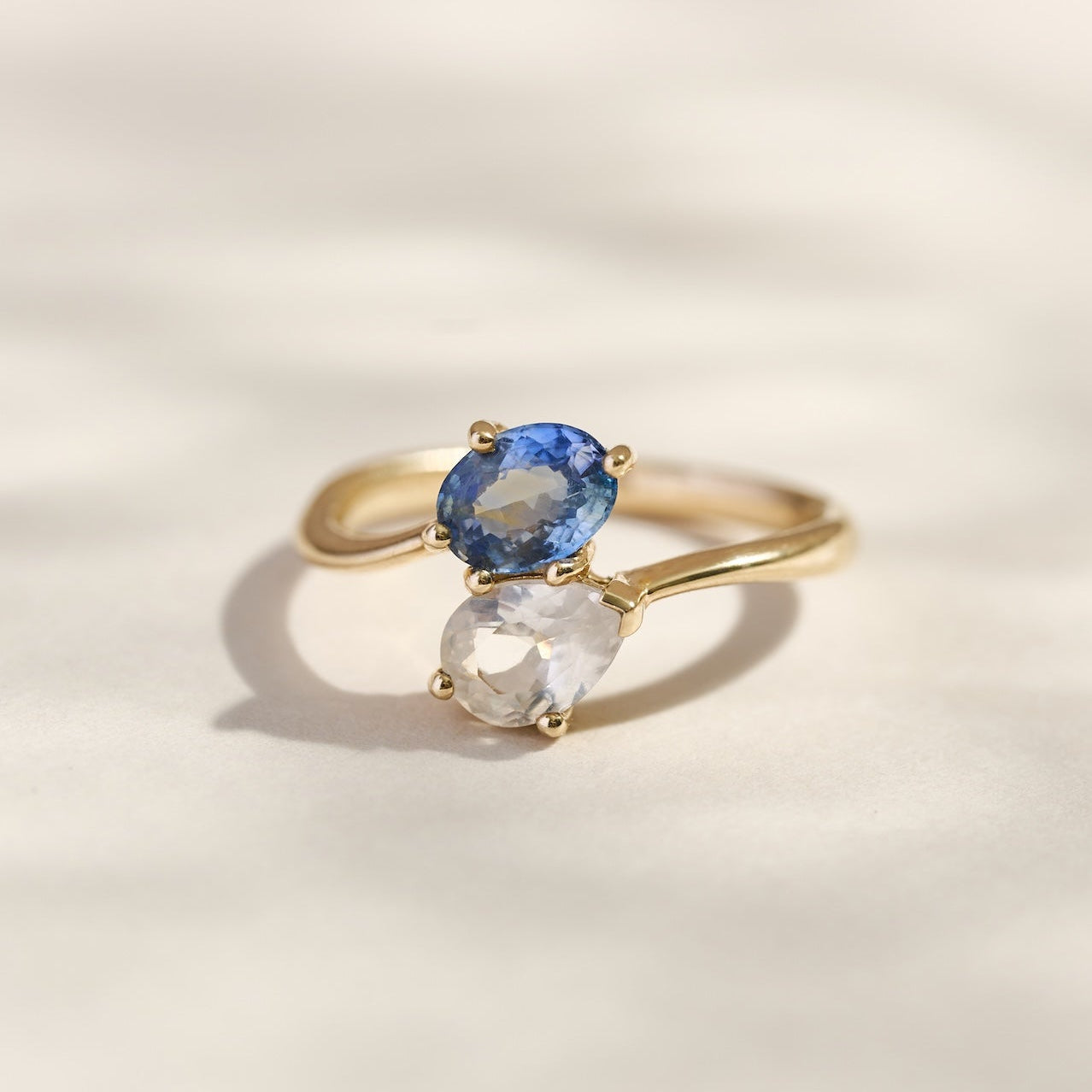 Blue and White Sapphire Moi et Toi 18ct Gold Ring