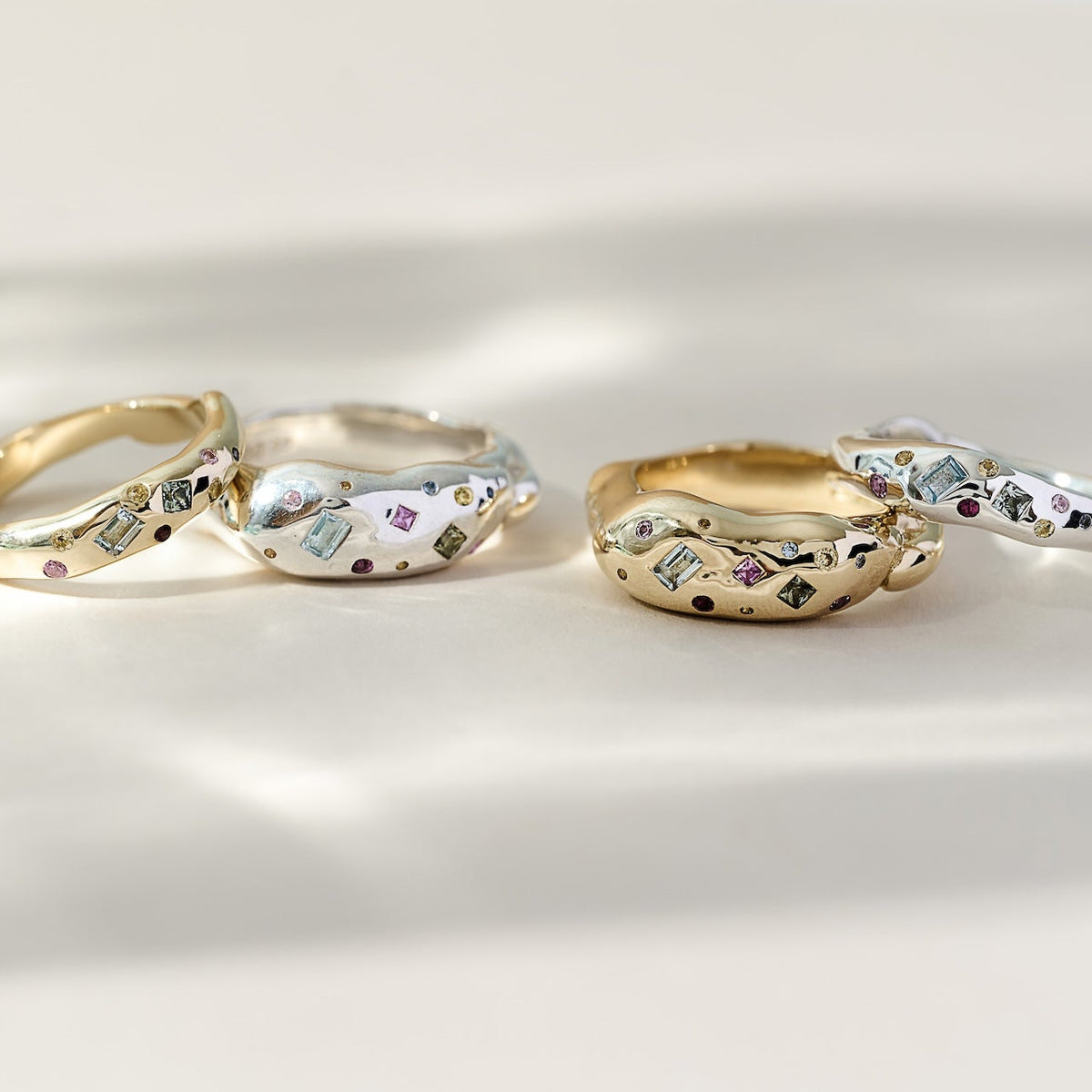 Tutti Frutti Harlequin 9ct Gold Ring with Sapphires and Coloured Gemstones