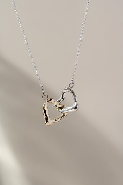 Infinity Interlocking Heart Necklace 9ct Gold + Sterling Silver