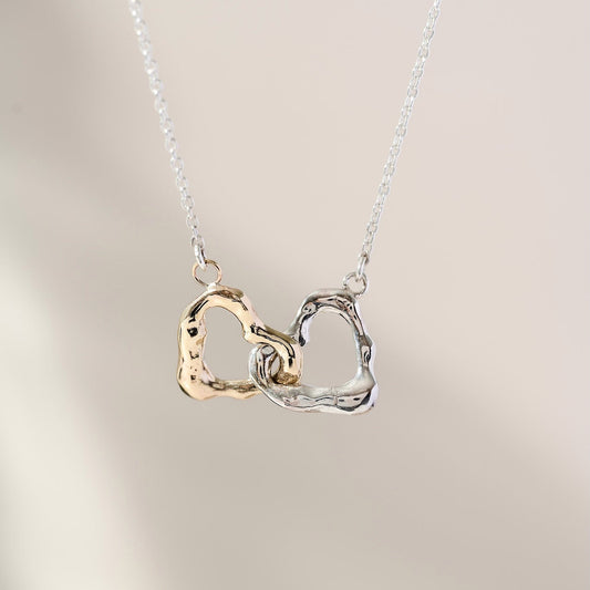 Infinity Interlocking Heart Necklace 9ct Gold + Sterling Silver