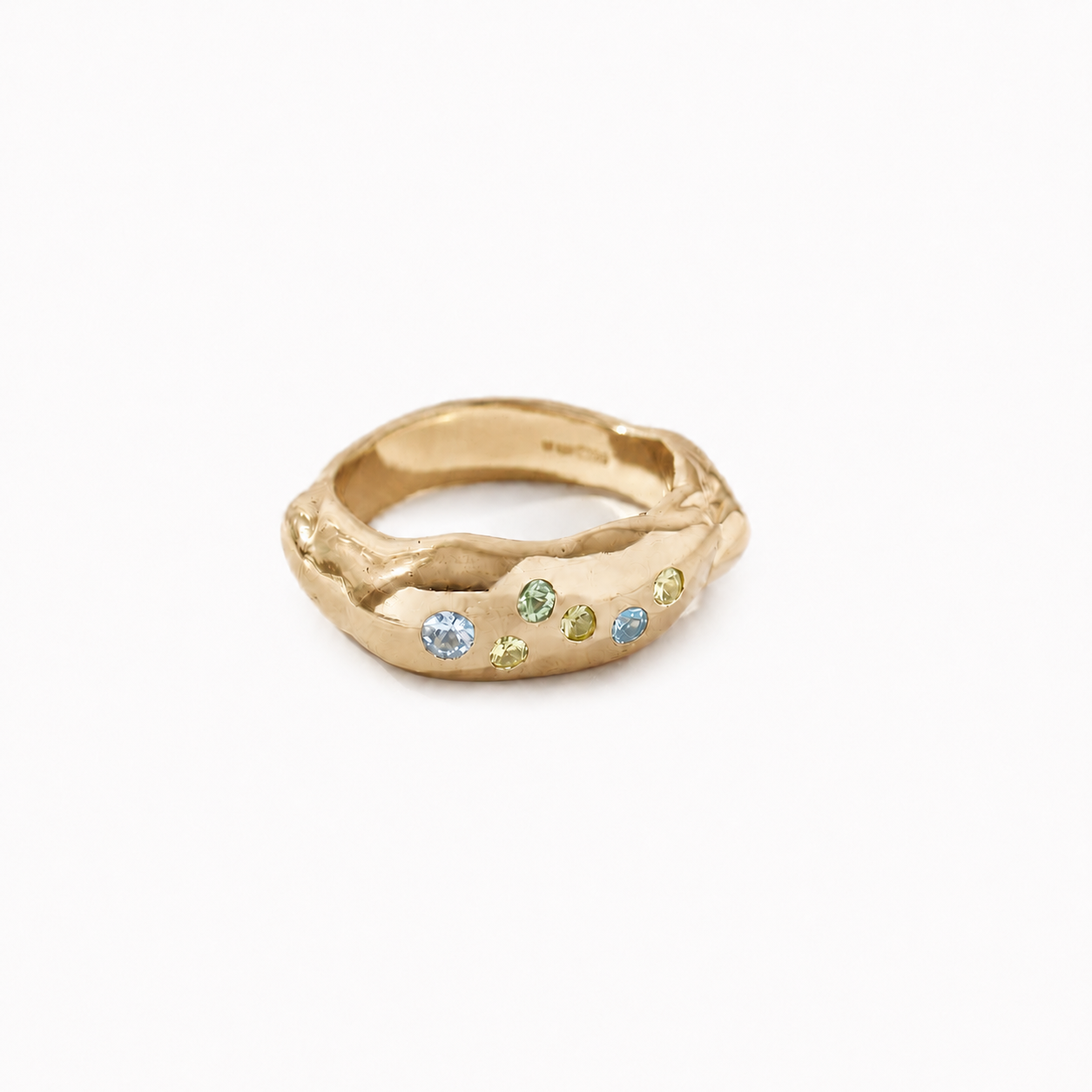 18 Carat Gold Sapphire Ring - Chunky Molten - Multiple Stones