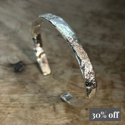 Luna Textured Silver Cuff Bangle - Wide